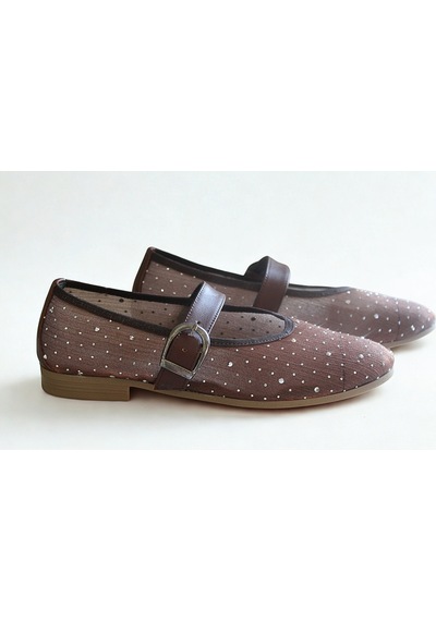 Ne&ve Shoes Kahve File Taşlı Tek Bantlı Kadın Rahat Ve Şık Babet Kahverengi