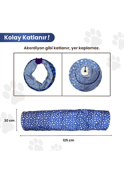 Miyav Yıldız Desenli Uzun Kedi Tüneli 125 Cm