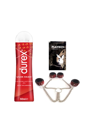 Durex Çilek Hazzı 50 Ml Jel + Kırmızı Deri El Ve Ayak Kelepçesi + Hediye