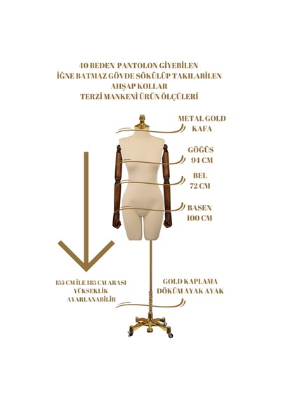 Gold Ayak Pantolon Giyebilen 40beden Ahşap Kollu Terzi Mankeni 2