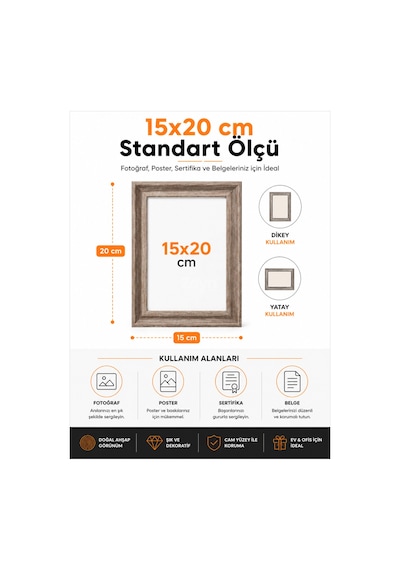 15x20 Ahşap Resim Çerçevesi Masaüstü Ve Duvara Asılabilir Fotoğraf, Poster Ve Sertifika Çerçevesi Doğal Ahşap Görünümlü