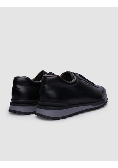 %100 Hakiki Deri Siyah Bağcıklı Erkek Sneaker-siyah Siyah