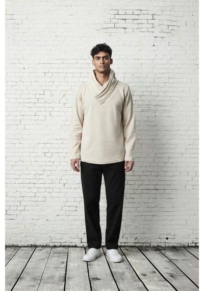 Black Steel Şal Yaka Casual Erkek Sweatshırt Bej