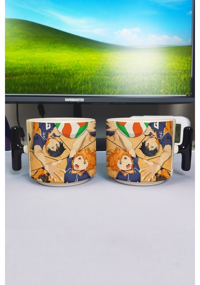 Haikyuu Anime Baskılı Seramik Lüks Kupa 1 Adet T Şeklinde Özel Siyah Kulp Dalga Kulp V3t Çok Renkli