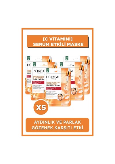 L'Oréal Paris Anında Aydınlatıcı C Vitamini Serum Etkili Maske 5'li