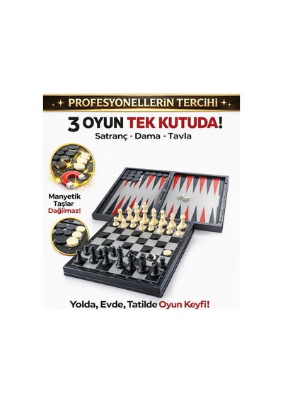 Manyetik Satranç Dama Ve Tavla 3 Oyun Tek Kutuda Profesyonellerin Tercihi