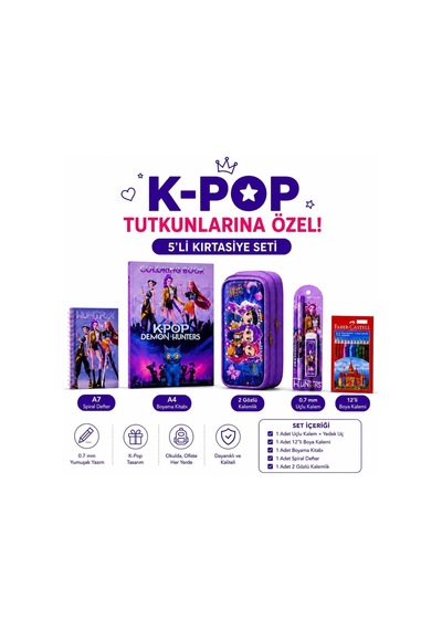 K-pop Karakterli Figürlü Eğlenceli Kırtasiye Seti 6'lı