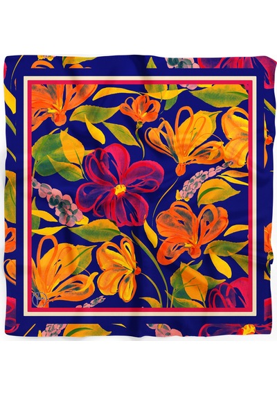 Coral Flower Desen 55x55cm Bandana/fular Çok Renkli