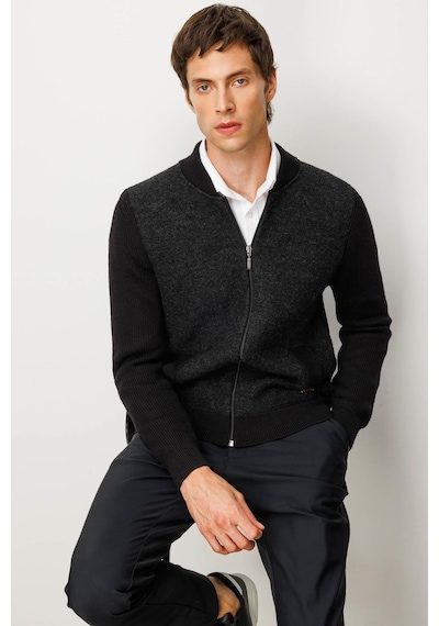 Jack & Jones Erkek Hakim Yaka Önü Keçe Triko Mont Desen Siyah