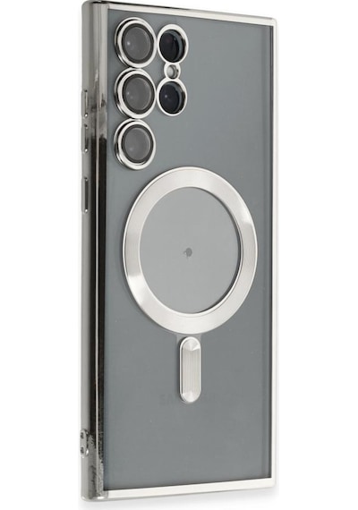 Samsung Galaxy S25 Ultra İçin Magsafe İle Uyumlu Kılıf Kamera Lensli Korumalı Şeffaf Silikon Kapak Gümüş
