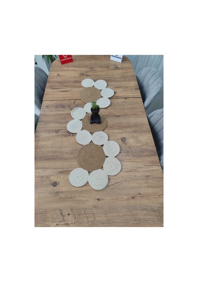 Jüt, Hasır, Dekoratif Masa Örtüsü,papatya Model Runner 40x110 Cm, Sehpa Örtüsü, Bohem Tarzı Hasır Krem Hasır Krem