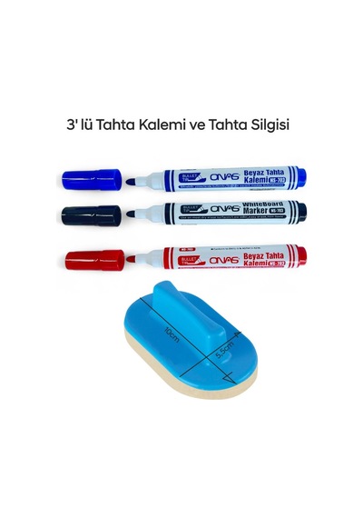 Mikro Ns-703 Yuvarlak Uç Beyaz Yazı Tahta Kalemi 3 Lü Set Kraf 575g Tahta Silgisi Karışık