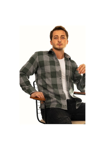 Damalı Yeşil Slimfit Oduncu Erkek Gömlek Yeşil