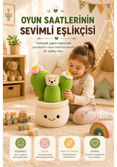 30 Cm Kaktüs Figürlü Pelüş Bebek Kırlent Çocuk Odası Dekoratif Yumuşak Oyuncak Yastık Minder Renkli