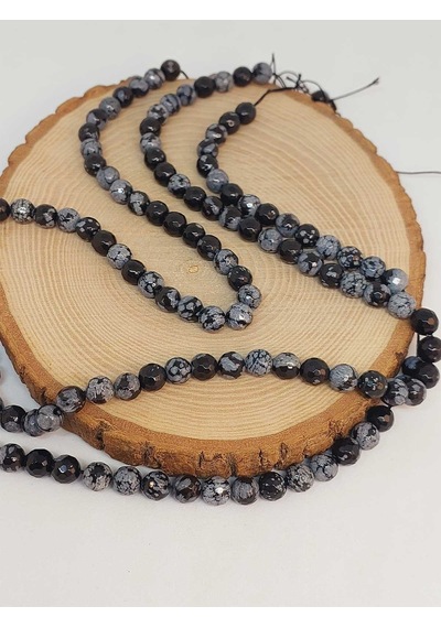 Kar Tanesi Obsidyen Taşı Faset Kesim Dizi 10mm