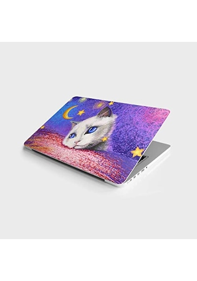 Laptop Sticker Bilgisayar Notebook Pc Kaplama Etiketi Beyaz Kedi Çizim 124-Pembe