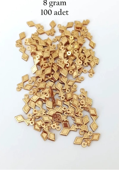Oya Abiye Bileklik Kolye Pleksi Metalik Plastik Pul Altın Renk 8 Gram 100 Adet - Bnc476