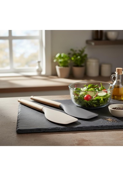 Bambu Saplı Silikon Dar Sıyırma Spatulası, Bambu Uzun Silikon Dar Spatula 27cm 3 Renk Seçenekli Siyah Çok Renkli