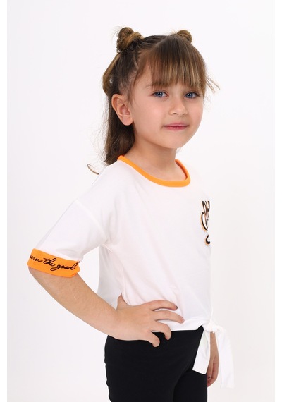 Toontoy Kids Toontoy Kız Çocuk Önü Bağlama Detaylı Baskılı Tişört Ekru