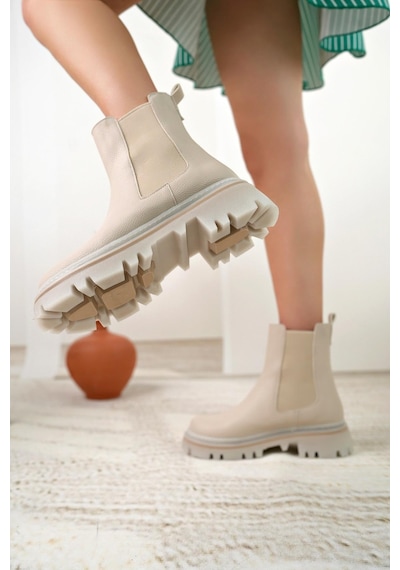Nesil Shoes Dvm 5004 Bej Çift Lastikli Kadın Bot-bej Bej