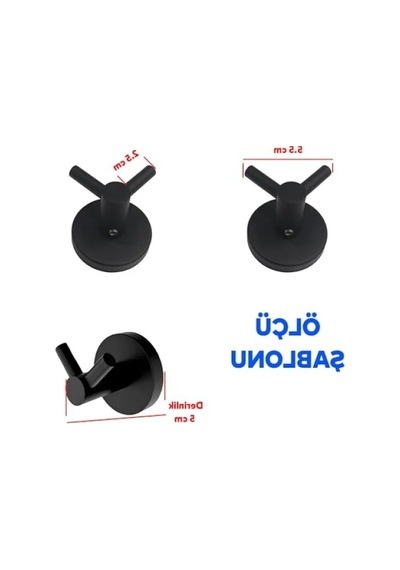 Metal Duvara Monte Banyo Askılığı - 2'li Set - Siyah Renk 12 Izgara