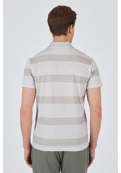 Kısa Kol Desenli Pike Polo Yaka Cepsiz Slim Fit Tişört 1011250128 Koyu Bej
