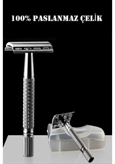 Rimei Razor Paslanmaz Çelik Geleneksel Tıraş Aleti Manuel Tıraş Makinesi 10 Yaprak Jilet Hediyeli
