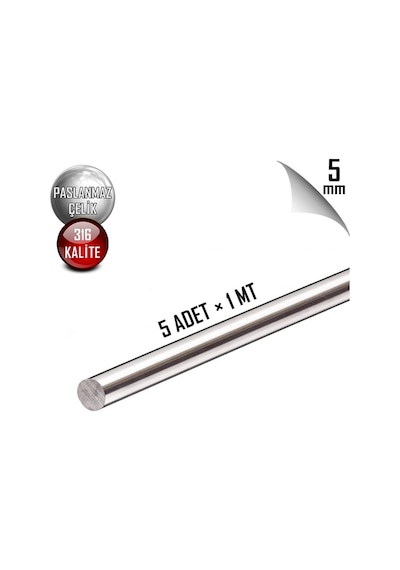 Paslanmaz Çelik Ø5mm Çubuk Mil 316 Kalite 1 Metre 5 ADET