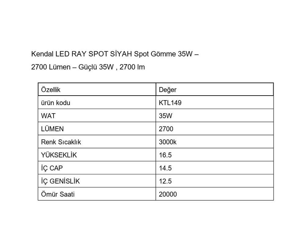 Kendal Ktl149 Kendal Led Ray Spot Siyah 35w 2700 Lümen - Günışığı Gün Işığı