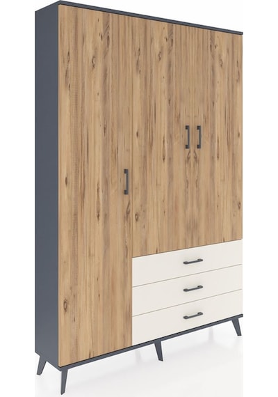Arges Dolap 6 Raflı 3 Çekmeceli Tek Askılı 132x30x195 Antrasi... Antrasit