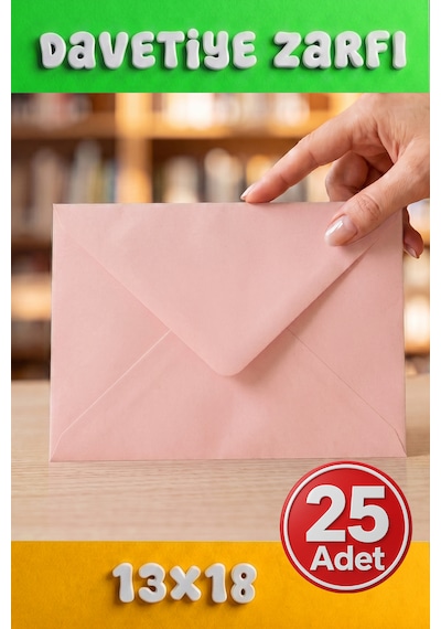 25 Adet 13x18 Cm Premium Kalite Davetiye Zarfı Pembe