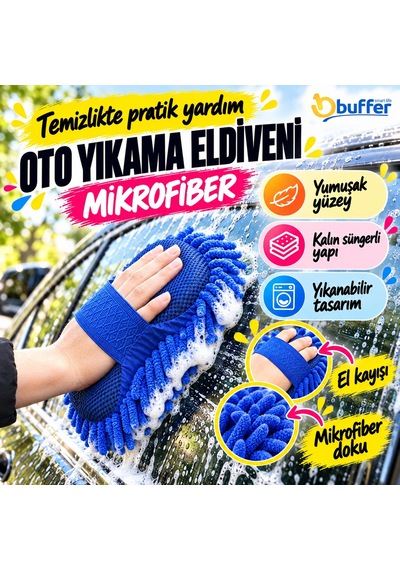 Jasmine Glow Mikrofiber Oto Yıkama Eldiveni Kalın Süngerli Araç Temizleme Bezi, Araba Yıkama Eldiveni