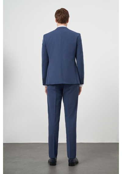 Morven Erkek İndigo Yün Slim Fit Mono Yaka Takım Elbise 25mc001022308 İndigo