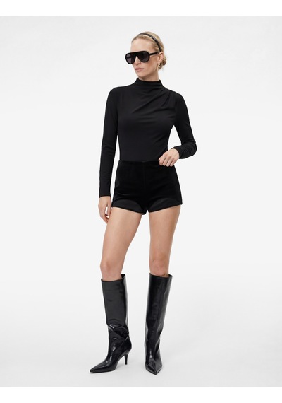 Koton Slim Fit Uzun Kollu Dik Yaka Drape Detaylı Bodysuit Siyah 6sak80065ek