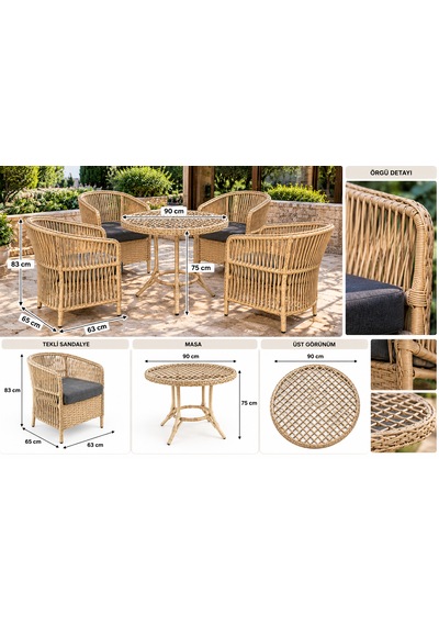 Rattan Bahçe Ve Balkon Takımı Siena Model 4+1 Krem