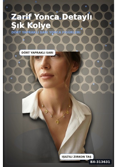Bay Yonca Desenli Zirkon Taşlı 45 Cm Pirinç Bijuteri Kolye - Günlük Kullanıma Uygun Bx-313631 Najmaddin Standart