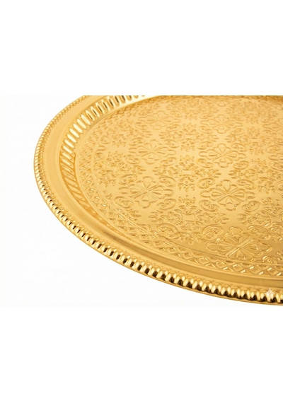 Grand Cam Çelik Gold Tepsi Işlemeli Servis Ve Sunum Tepsisi Altın - Gold