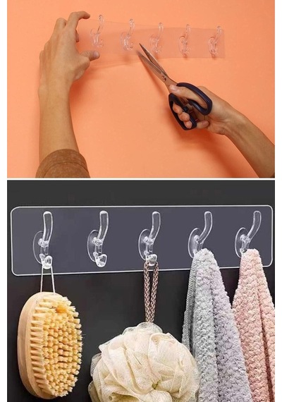 Güçlü Kendinden Yapışkanlı Şeffaf Duvar Kapı Arkası Banyo Mutfak Düzenleyici Pratik Askılık Plastik Diğer