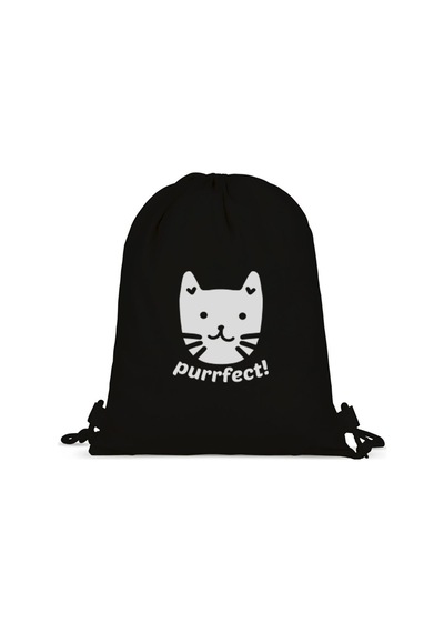 Tabby Design Şirin Kedi Baskılı Büzgülü Sırt Çantası - Siyah