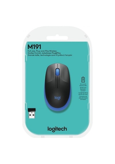 LOGITECH M191 KABLOSUZ 1000 DPI MAVİ MOUSE 9  0-005909