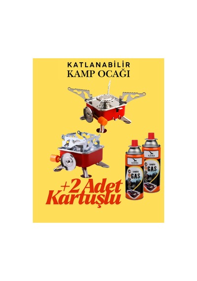 Portatif Kamp Ocağı - Tek Gözlü Manyetolu Piknik Ocağı - Kartuşlu Mini Ocak - Kırmızı +2 Kartuşlu Kırmızı Kırmızı