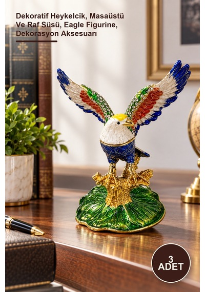 3 Adet Taşlı Kartal Figürü Dekoratif Heykelcik, Masaüstü Ve Raf Süsü, Eagle Figurine, Dekorasyon Aksesuarı