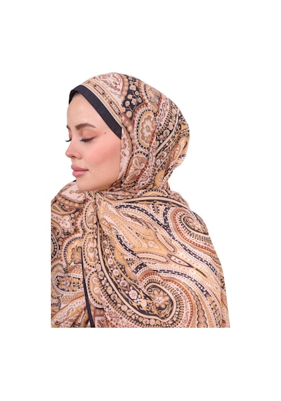 Premium Lux Original Etnik Desen Şal Vual İpek, 1. Sınıf, Hafif, Rahat, Şık, Tesettür Giyim Hardal