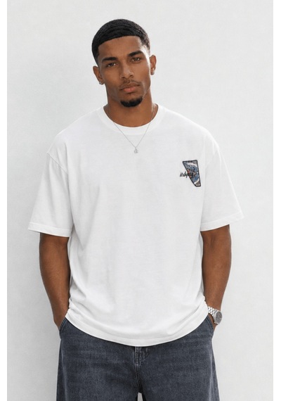 Respire Erkek Itsbyzey Nakış Detaylı Oversize T-shirt Ekru