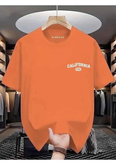 Calıfornia Usa Baskılı Oversize Tişört Turuncu