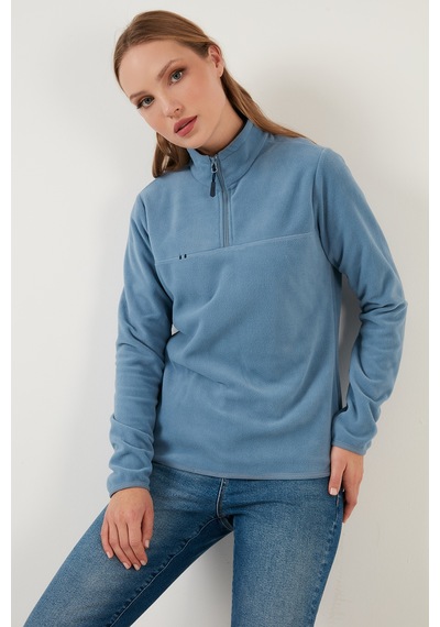 Lela Slim Fit Yumuşak Dokulu Anti-Pilling Tüylenme Yapmayan Yarım Fermuarlı Bayan Polar 5907000 Açık Mavi