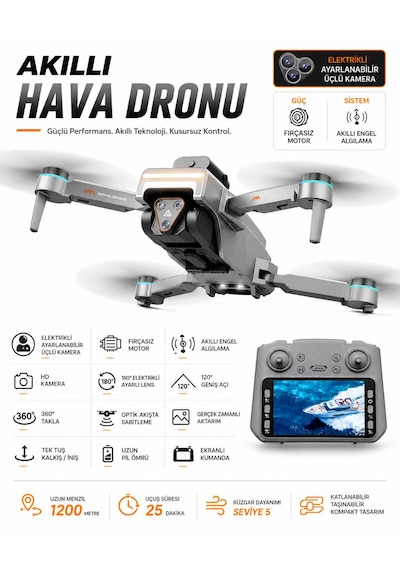M4 Hava Dronu Dijital Şarj Göstergeli Kafasız Mod Yörüngede Uçuş Tek Tuş İniş Kalkış Fırçasız Motor Sabit Uçuş Akıllı 360 Derece Engel Algılama Ekranlı 4.3 İnç Kumanda