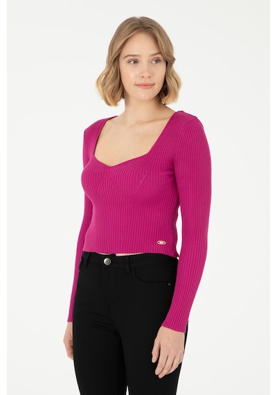 U.S. Polo Assn. Kadın Fuşya V Yaka Kazak 50293163-VR023