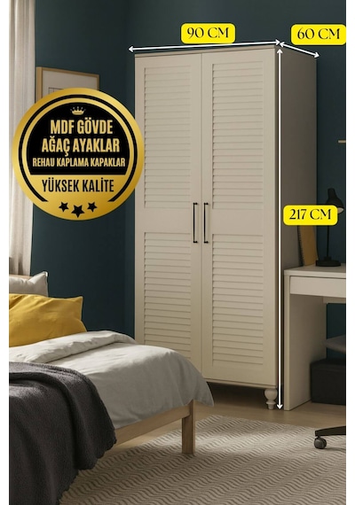 Pera 2 Kapaklı Genç Odası Dolabı %100 Mdf Beyaz