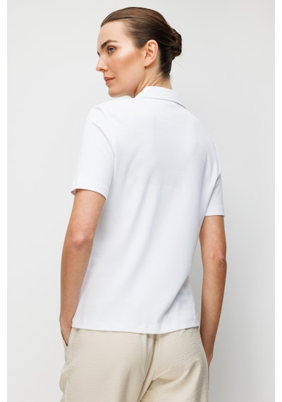 Kadın Polo Yaka İğne İşlemeli Pamuklu Penye T-shirt Ekru Ekru